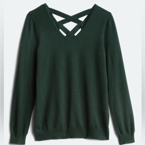 Chic Dark Green V-Neck Sweater with Cross Back